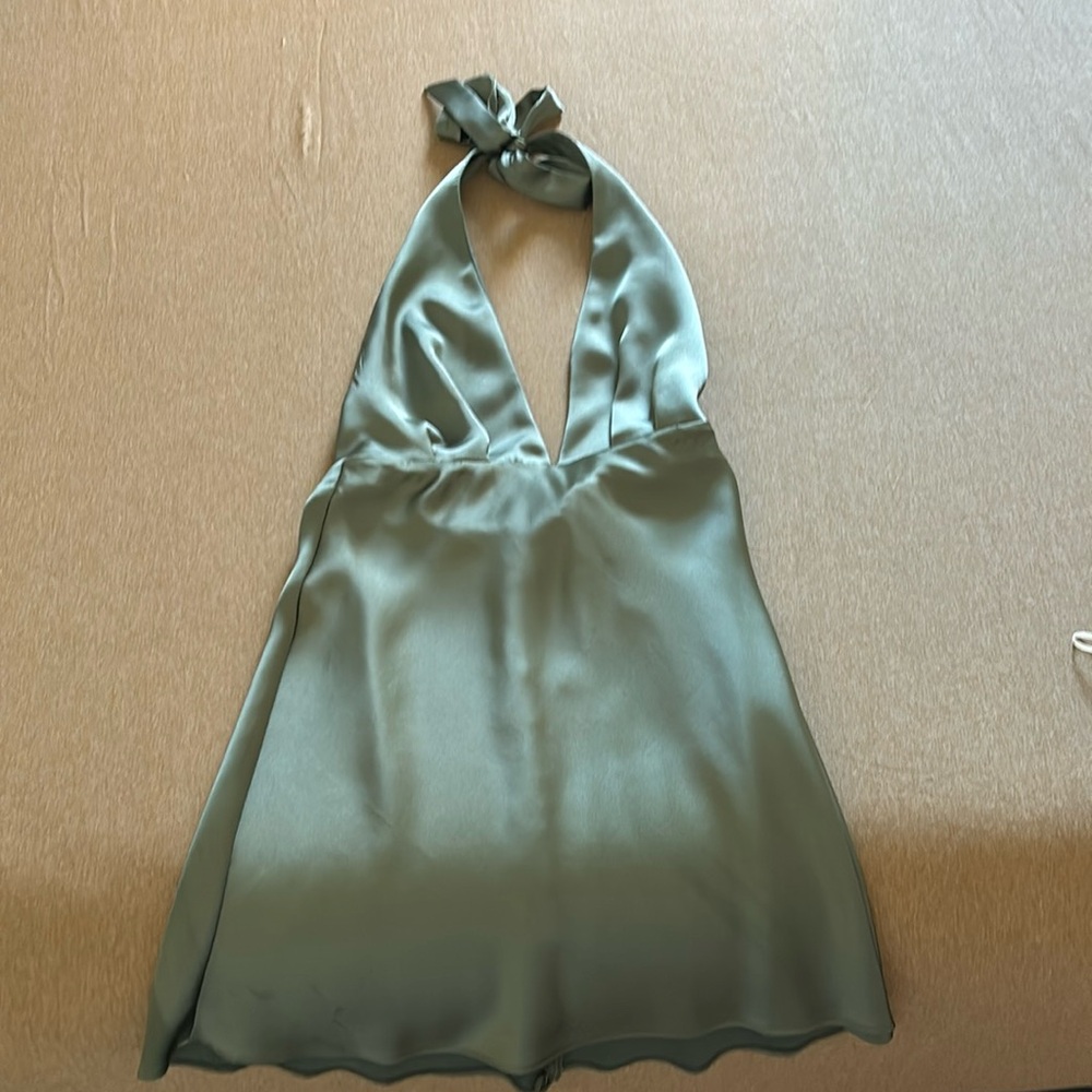 Satin green mini halter dress